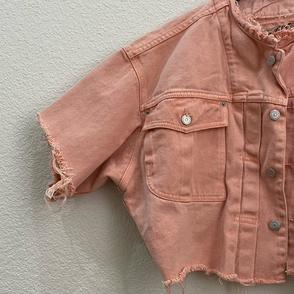 FREEGO Peachy Customized Short Sleeve Oversized Cropped Denim Jacket S - Picture 7 of 12